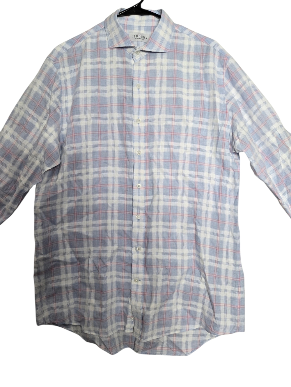Ledbury Alden Collar Classic Fit Dress Shirt Blue Check Linen Blend 15.5 Medium - Picture 6 of 12